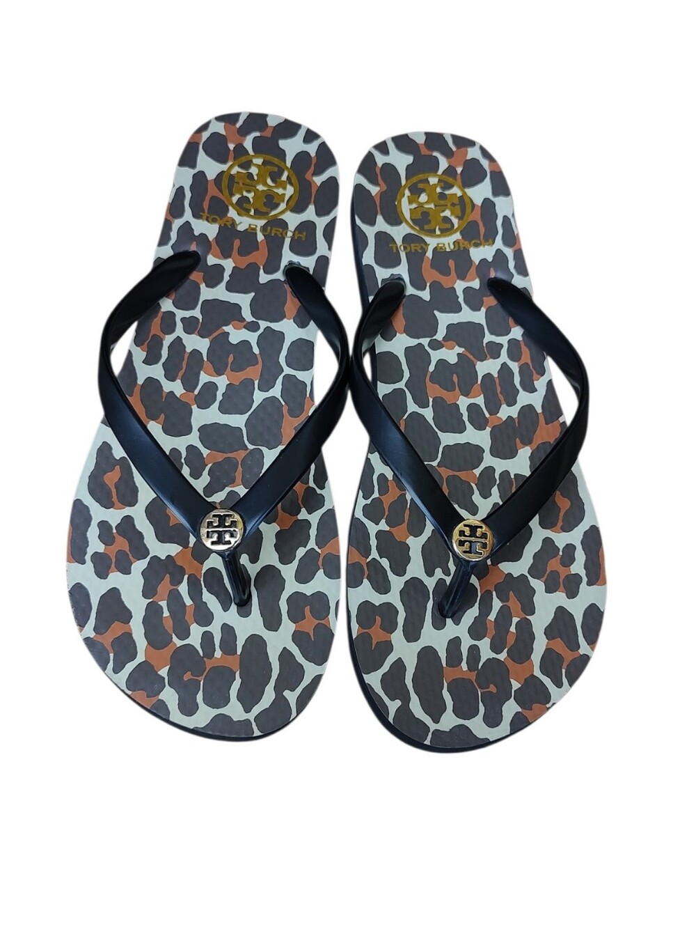 Tory Burch Leopard Print Black Strap Flip Flops